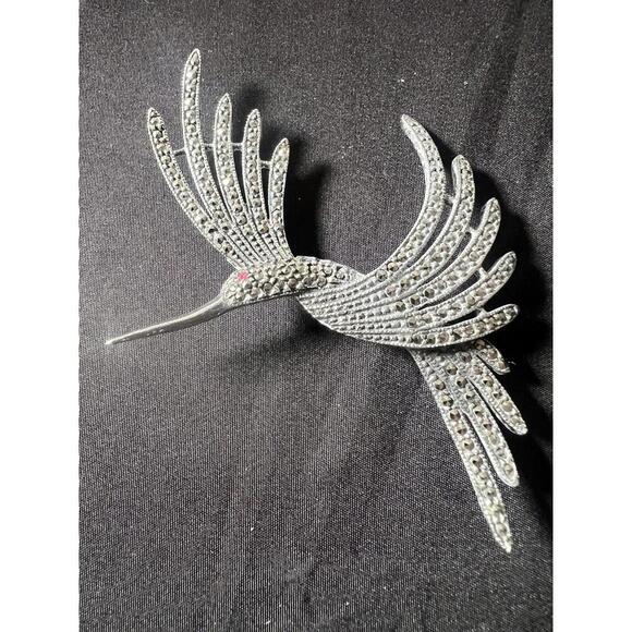 Judith Jack Jewelry - JUDITH JACK Hummingbird Sterling Silver Marcasite Ruby Pin Brooch